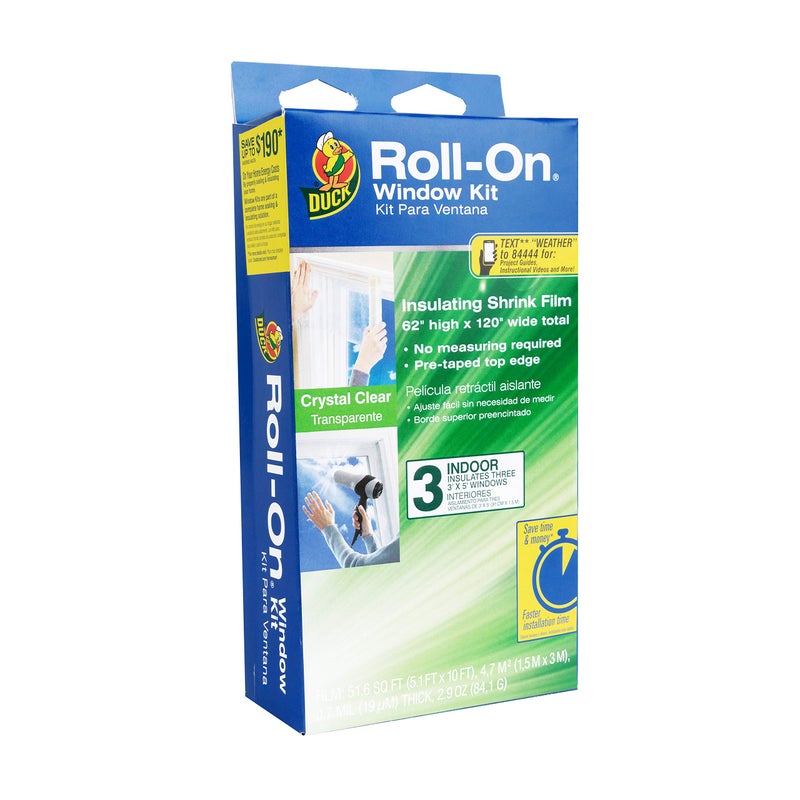 Duck Brand Roll-On Indoor 3-Window Premium Insulating Film Kit, 62-Inch x 120-Inch, 281067 - Image 1